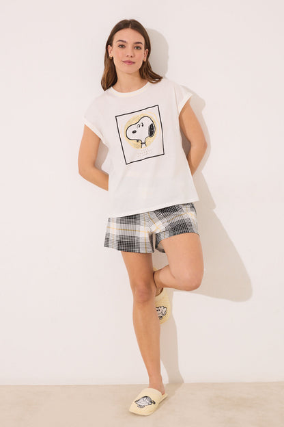 Women Secret_Snoopy Cotton Short Pyjamas with Checkered Pattern_3139874_96_02