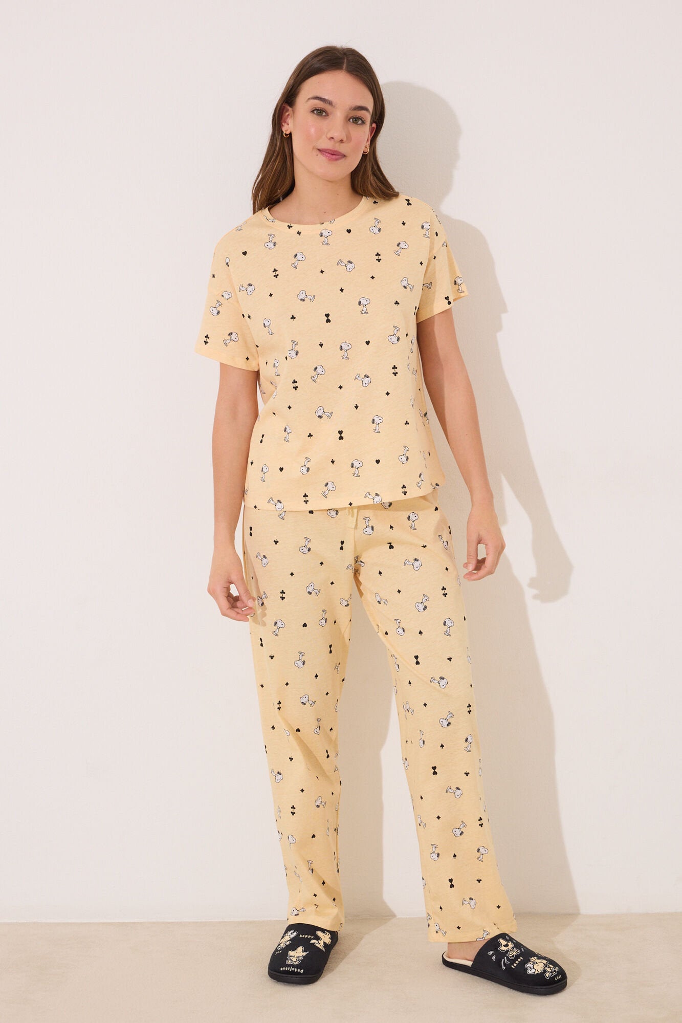 Women Secret_Long Short Sleeve Cotton Long Pyjamas Snoopy Yellow_3139877_05_02