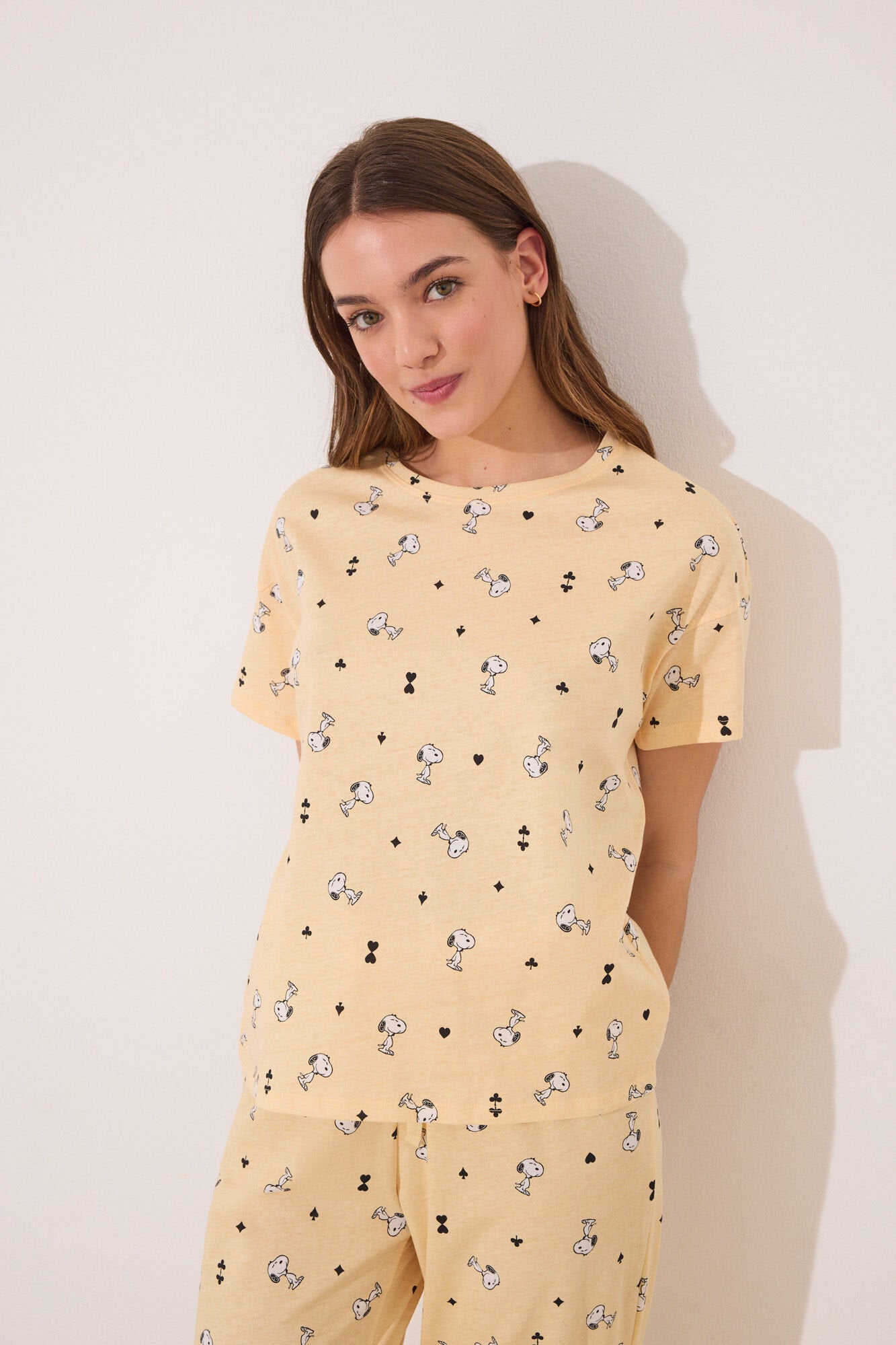Women Secret_Long Short Sleeve Cotton Long Pyjamas Snoopy Yellow_3139877_05_03