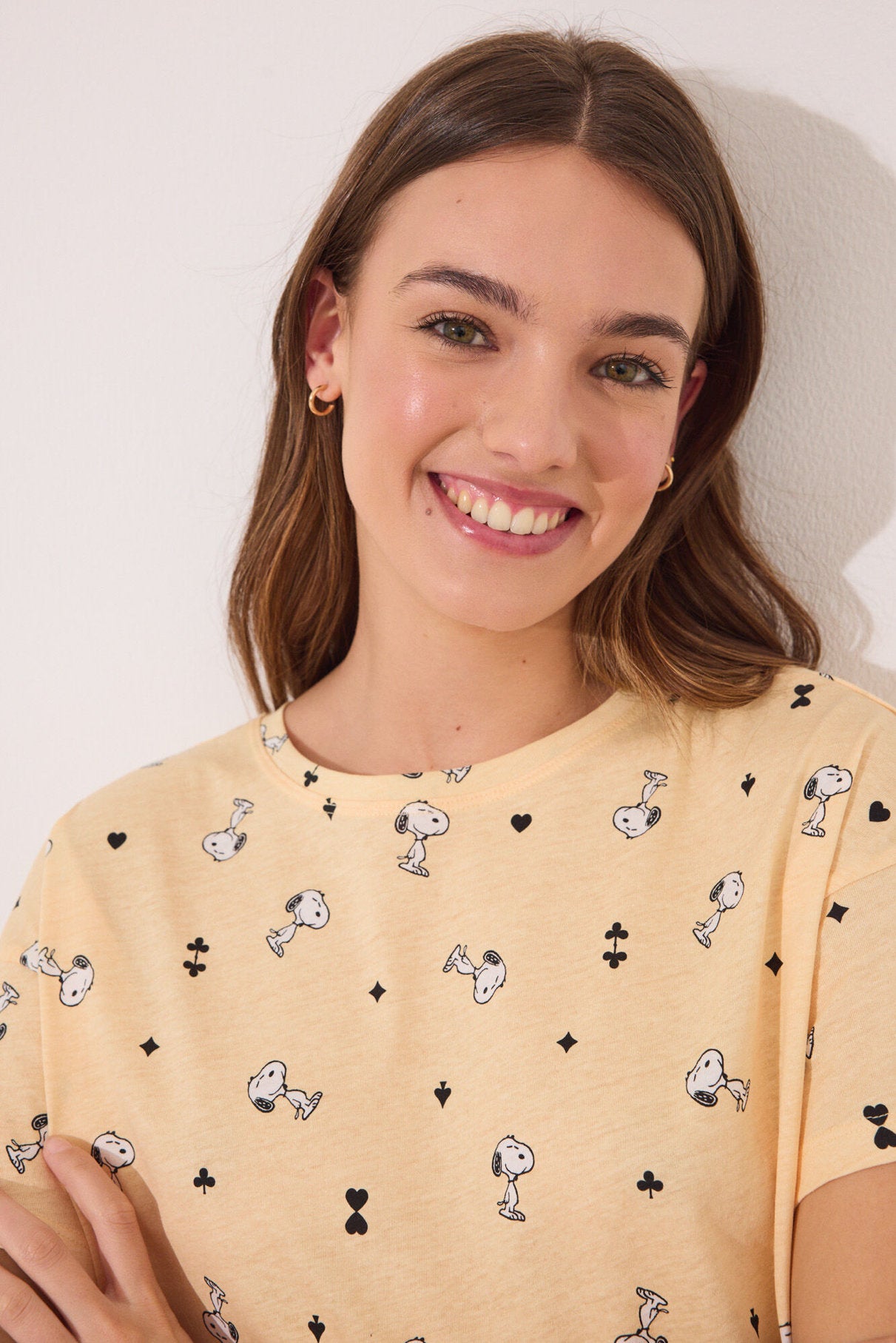 Women Secret_Long Short Sleeve Cotton Long Pyjamas Snoopy Yellow_3139877_05_04
