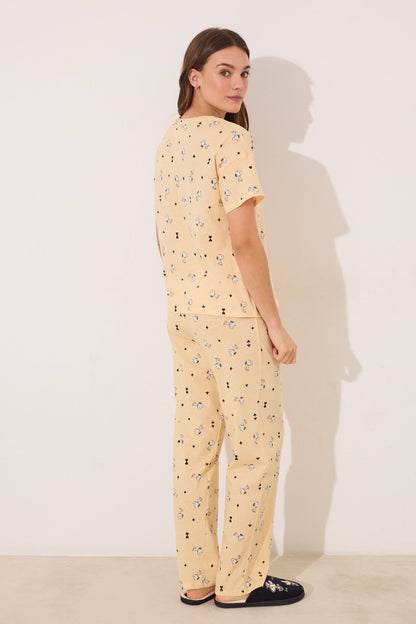 Women Secret_Long Short Sleeve Cotton Long Pyjamas Snoopy Yellow_3139877_05_06