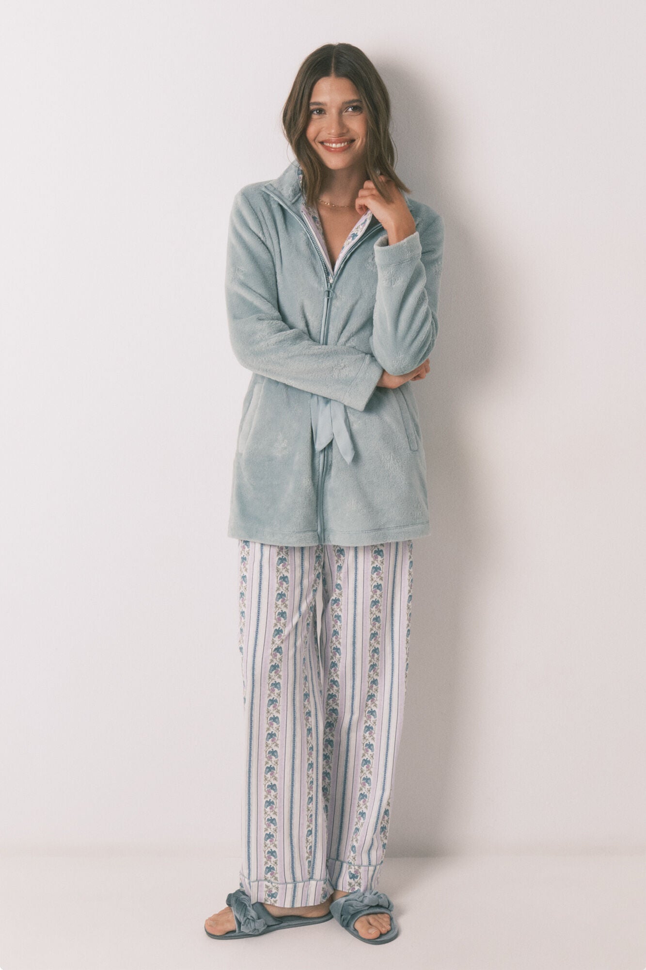 Women Secret_Green_Green Floral Fleece Midi Robe_3142294_28_05