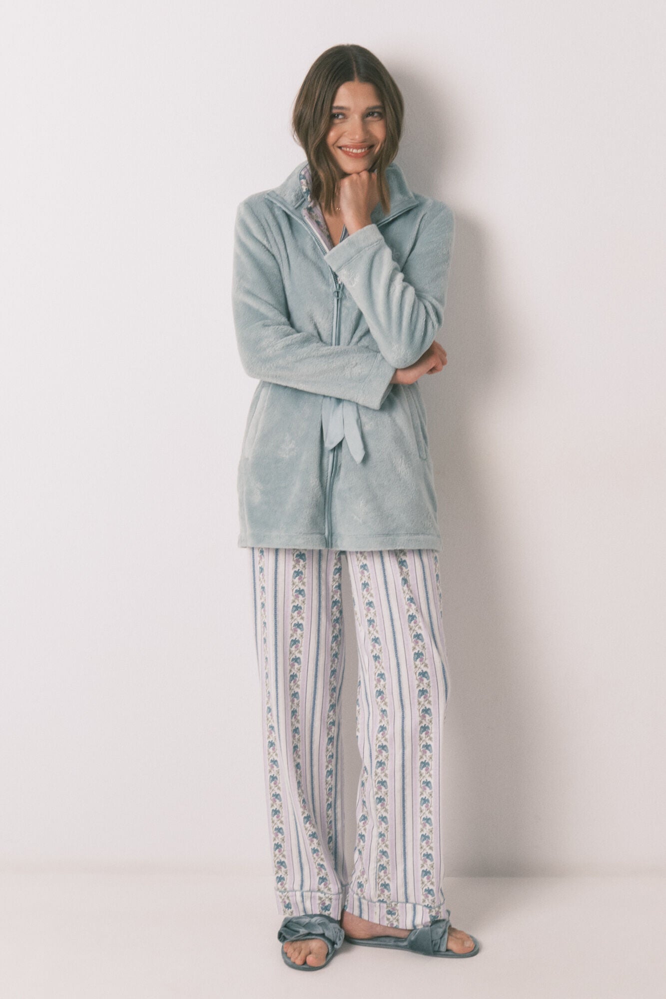 Women Secret_Green_Green Floral Fleece Midi Robe_3142294_28_06