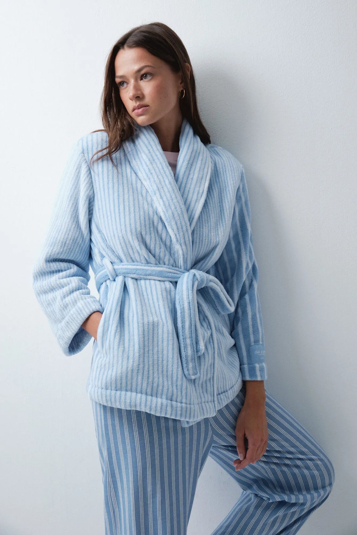 Women Secret Blue Print Women Blue Striped Short Robe SKU: 3144621_19 Image 01