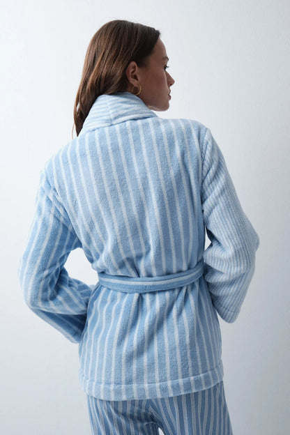 Women Secret Blue Print Women Blue Striped Short Robe SKU: 3144621_19 Image 04