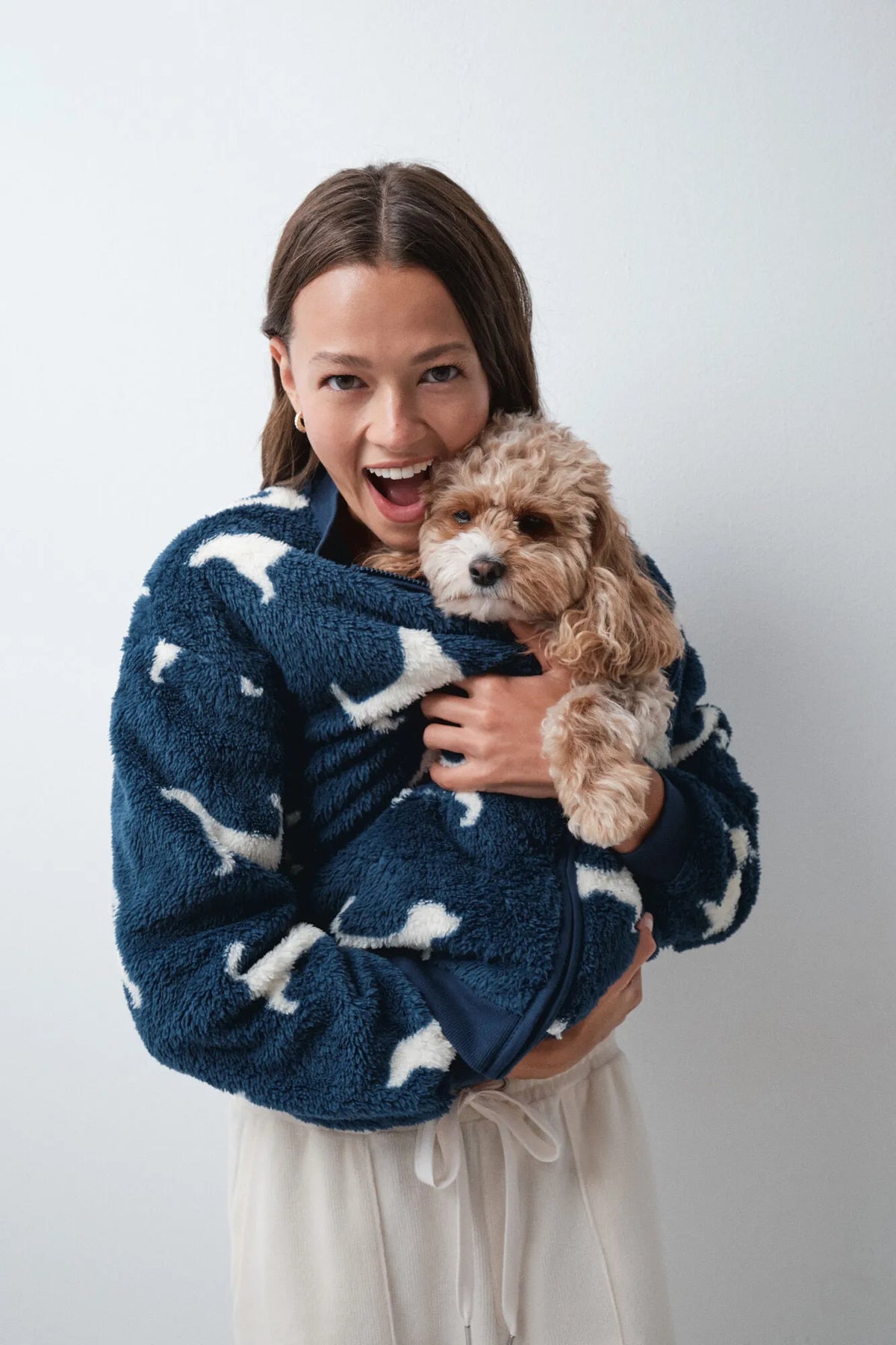 Women Secret Blue Print Women Blue Fluffy Dog Jacket SKU: 3144625_19 Image 01
