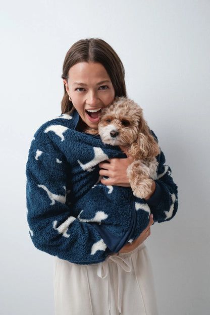 Women Secret Blue Print Women Blue Fluffy Dog Jacket SKU: 3144625_19 Image 01