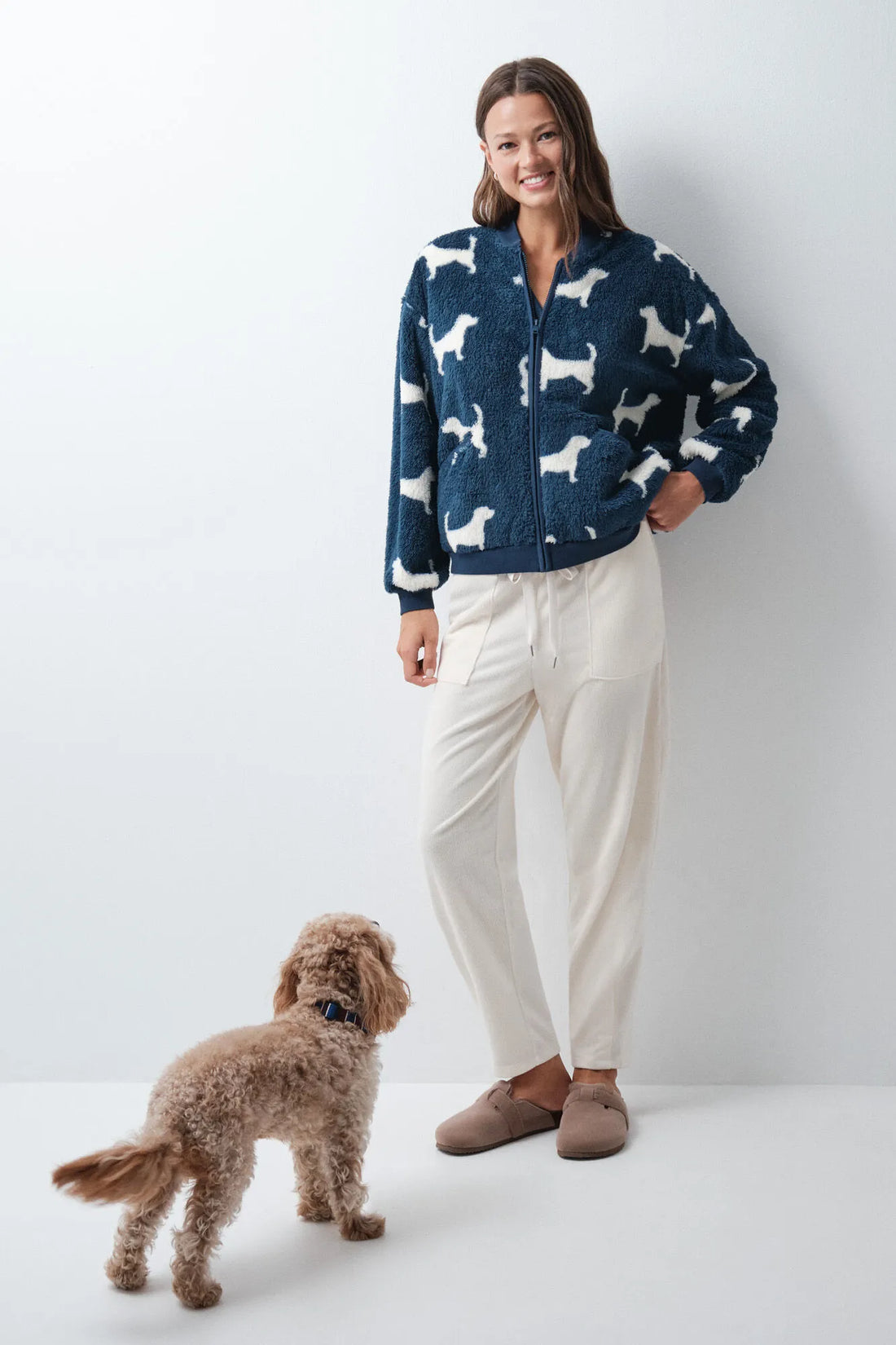 Women Secret Blue Print Women Blue Fluffy Dog Jacket SKU: 3144625_19 Image 02