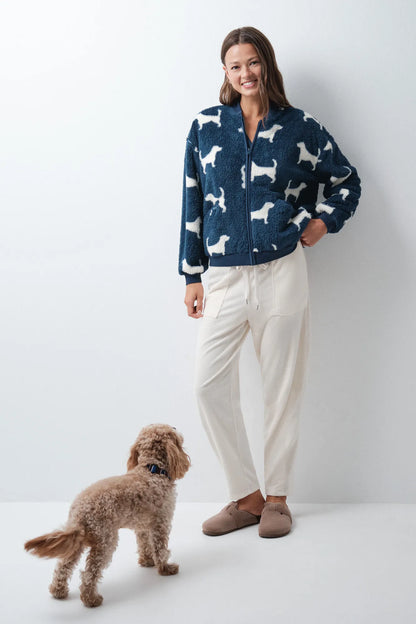 Women Secret Blue Print Women Blue Fluffy Dog Jacket SKU: 3144625_19 Image 02