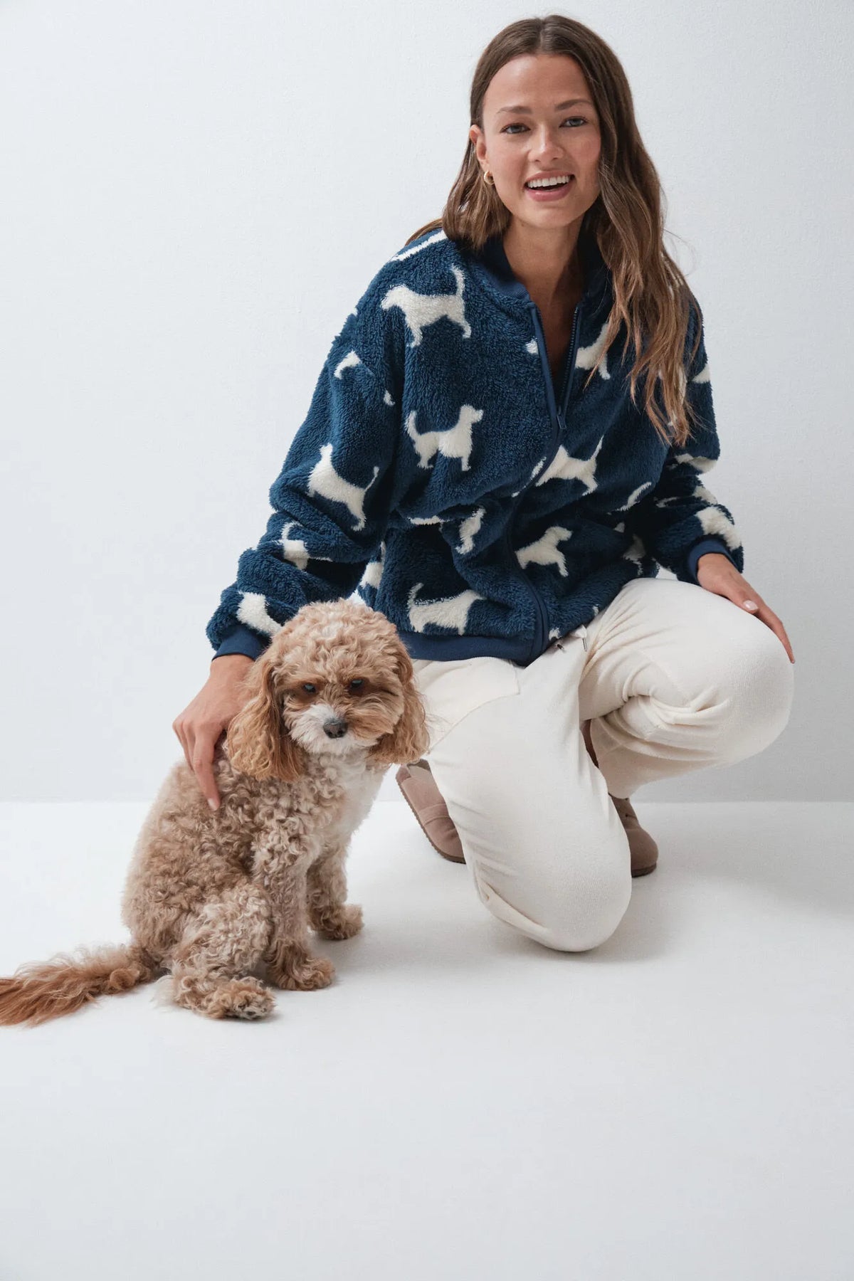Women Secret Blue Print Women Blue Fluffy Dog Jacket SKU: 3144625_19 Image 03