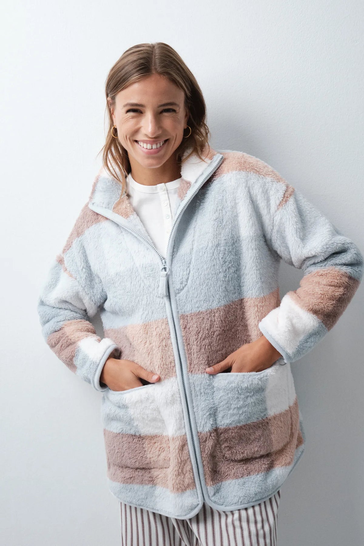 Women Secret Medium Blue Women Plaid Fleece Midi Robe SKU: 3144637_14 Image 01