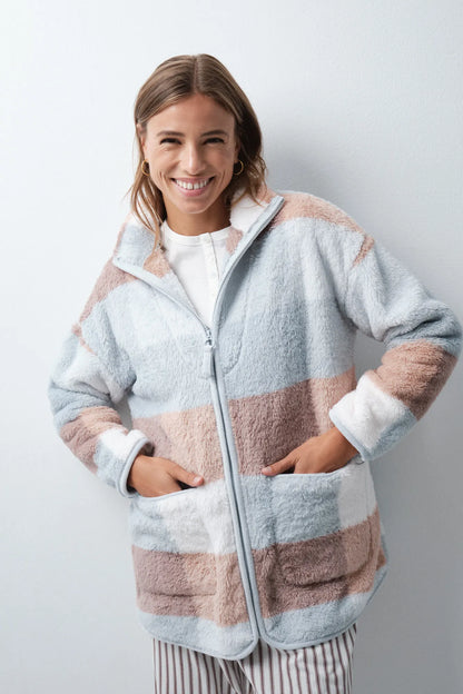 Women Secret Medium Blue Women Plaid Fleece Midi Robe SKU: 3144637_14 Image 01