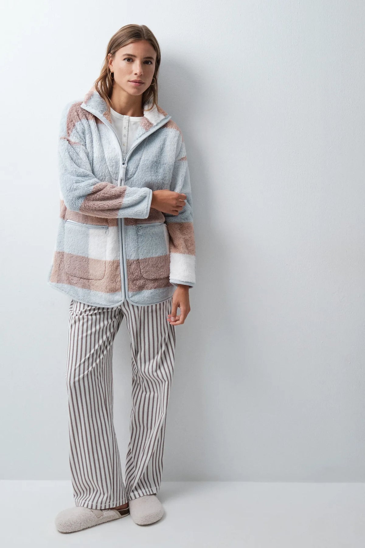 Women Secret Medium Blue Women Plaid Fleece Midi Robe SKU: 3144637_14 Image 04
