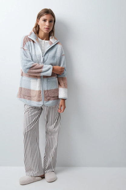 Women Secret Medium Blue Women Plaid Fleece Midi Robe SKU: 3144637_14 Image 04