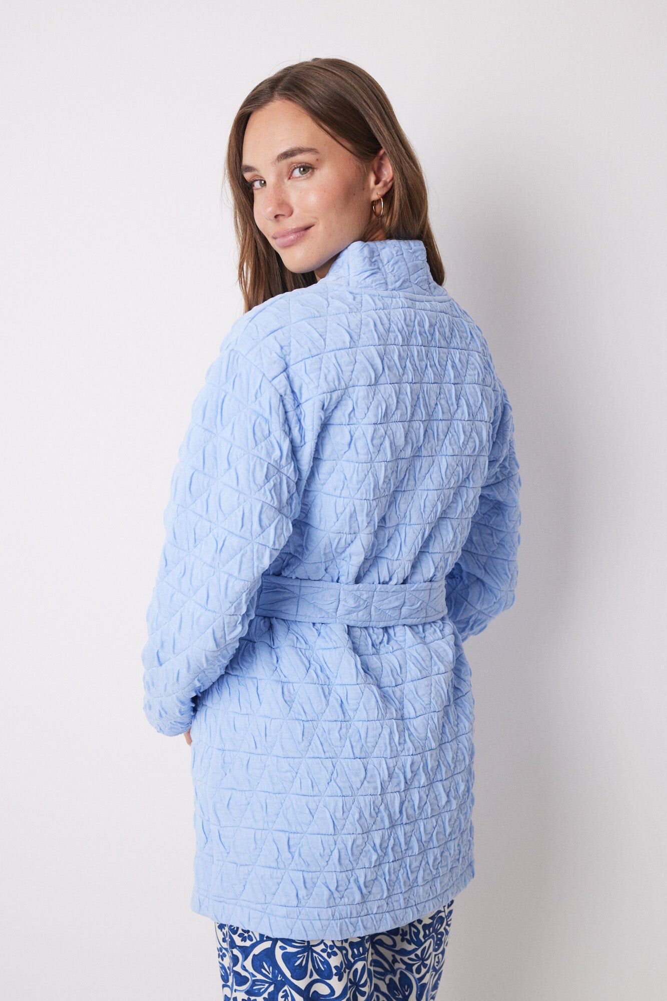 Light Blue Quilted Wrap Short Robe_04