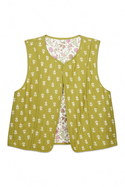 Women Secret_Reversible Gilet 100% Cotton Green Stamps_3149937_97_09