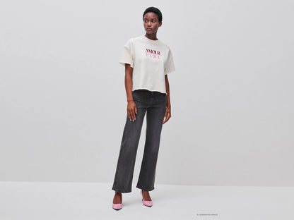 Benetton Creamy White Women Short-Sleeved Sweatshirt with Print SKU: 3245D10DE_27H Image 03