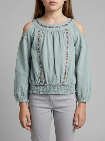 Springfield Green Girls Cut-Out Shoulder Blouse SKU: 3253362_29 Image 00