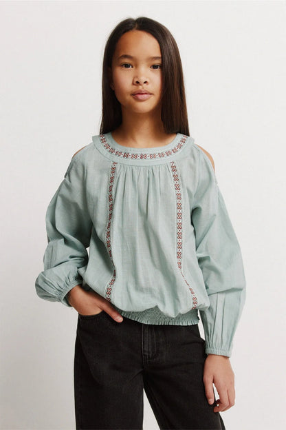 Springfield Green Girls Cut-Out Shoulder Blouse SKU: 3253362_29 Image 01