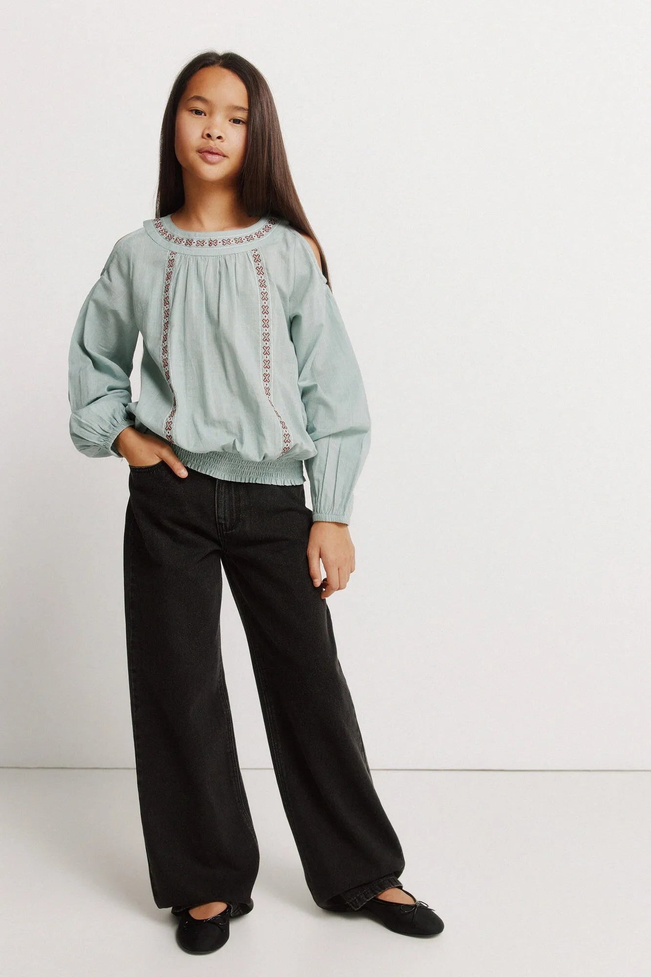 Springfield Green Girls Cut-Out Shoulder Blouse SKU: 3253362_29 Image 03