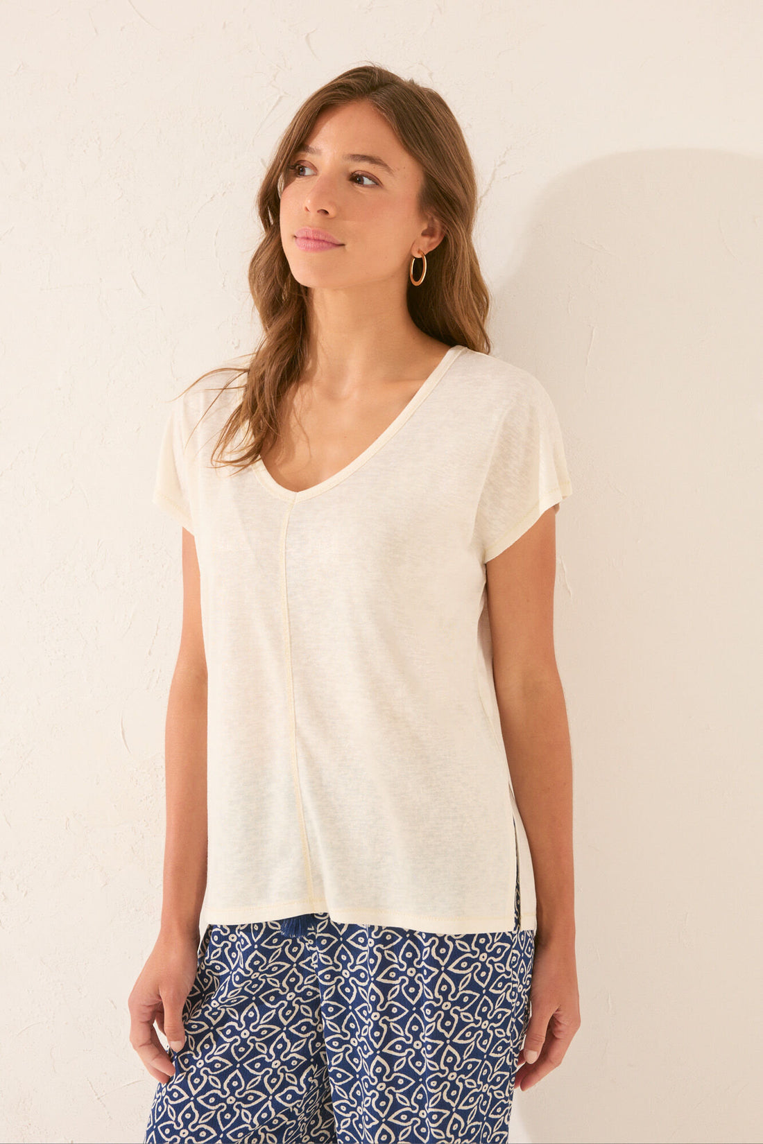 Women Secret_100% Ivory Cotton Sleeves T-Shirt_3272263_96_01