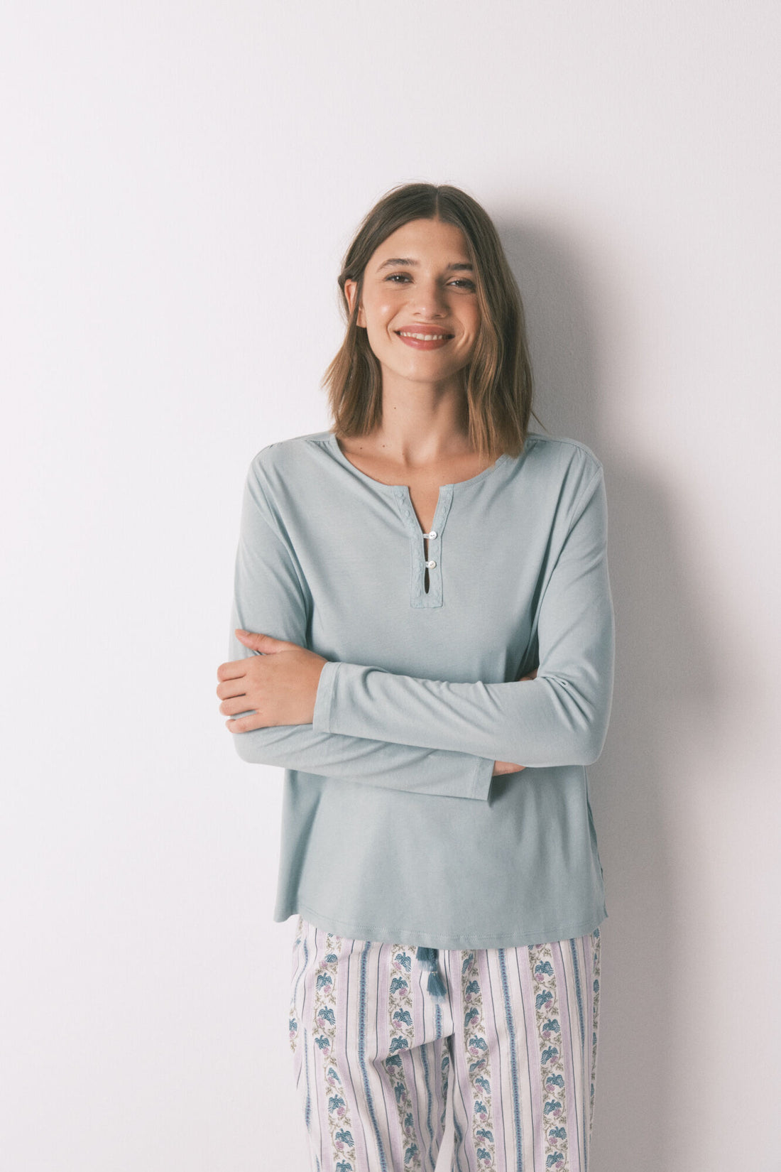 Women Secret_Green_Long Sleeve 100% Cotton Green T-Shirt_3272274_28_01