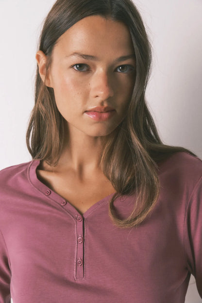 Women Secret_Wine_Long Sleeve Brushed Cotton Maroon T-Shirt_3272281_88_02