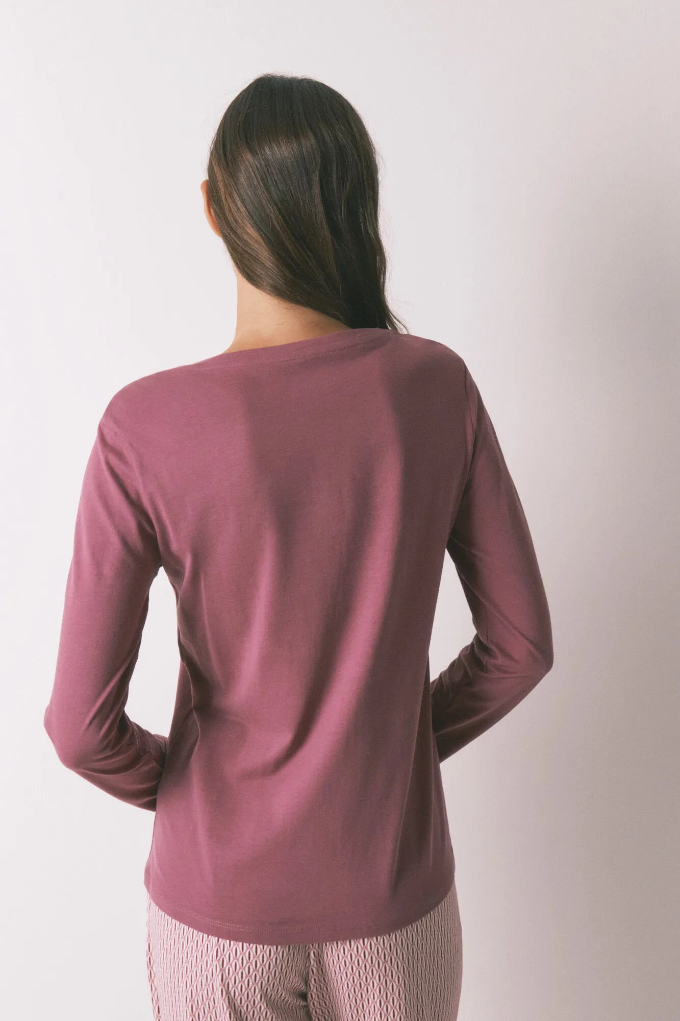Women Secret_Wine_Long Sleeve Brushed Cotton Maroon T-Shirt_3272281_88_03