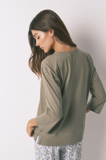 Women Secret_Light Khaki_100% Cotton Khaki _ Sleeve T-Shirt_3272284_94_05