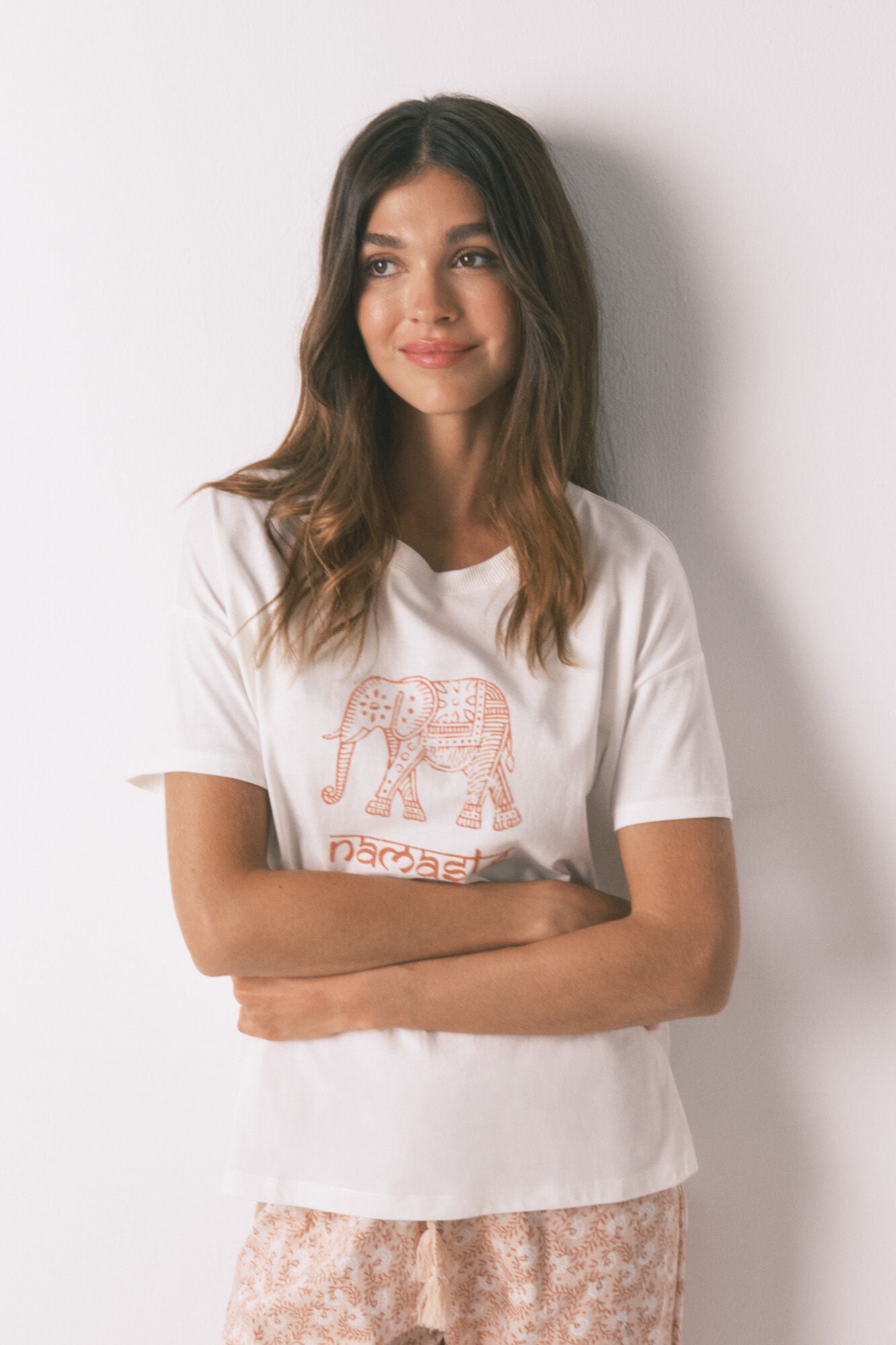 Women Secret_Ivory_100% Cotton &quot;Namaste&quot; Ivory T-Shirt_3272286_96_04