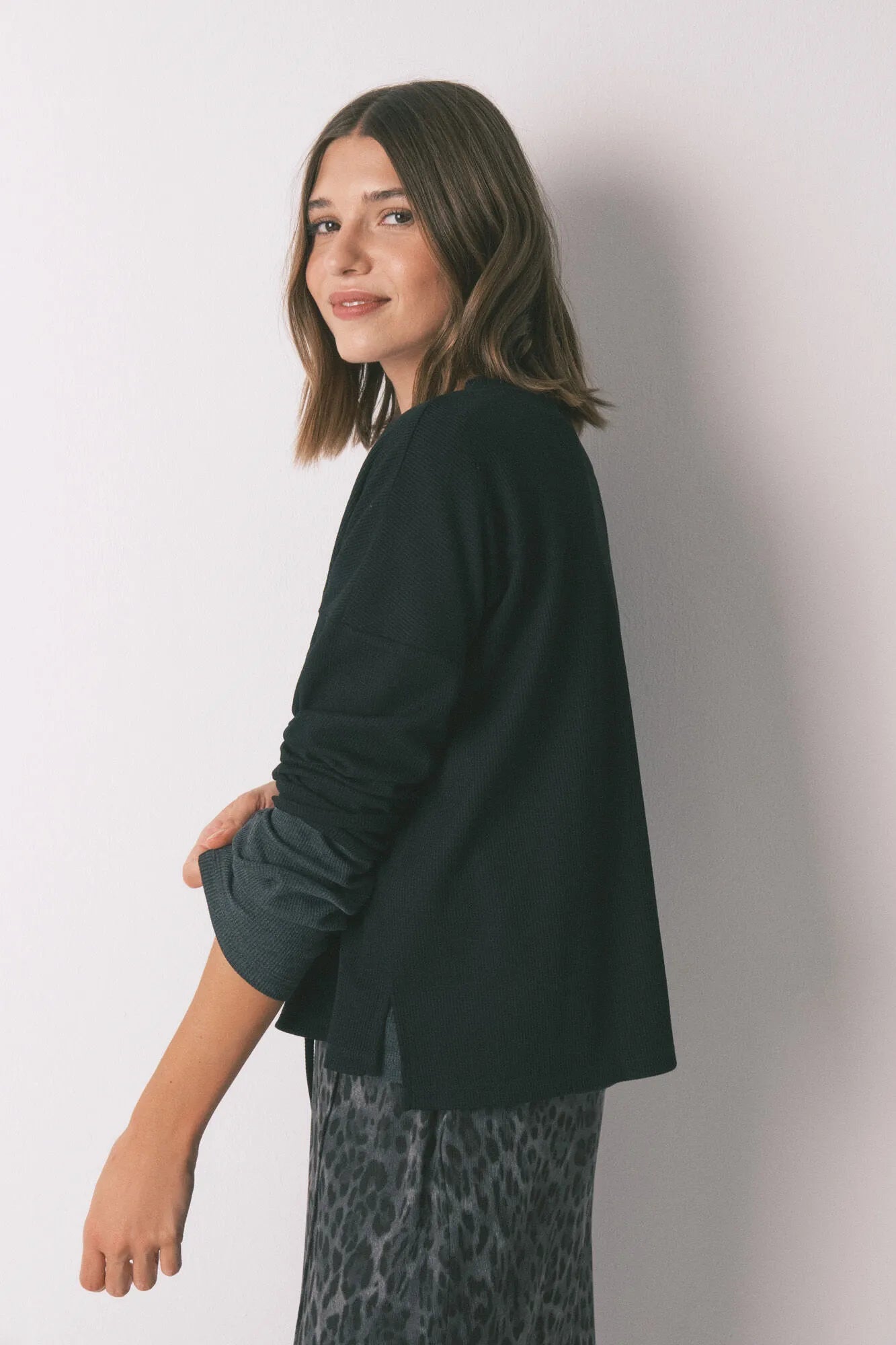 Women Secret_Black_Black Waffle Long Sleeve T-Shirt_3272292_01_06