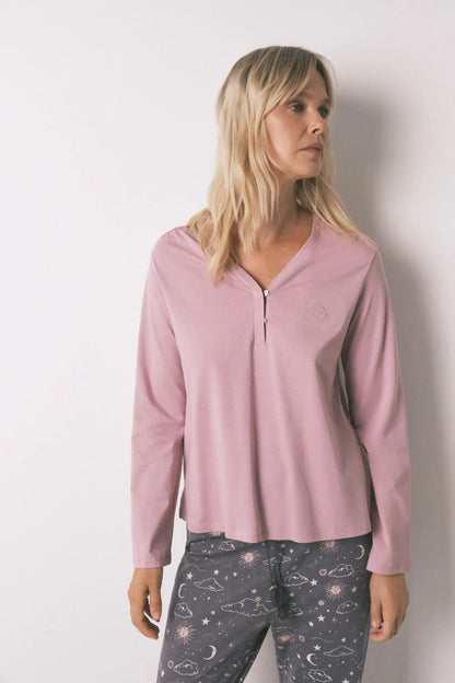 Women Secret_Pink_100% Cotton Pink Long Sleeve T-Shirt_3272322_72_01