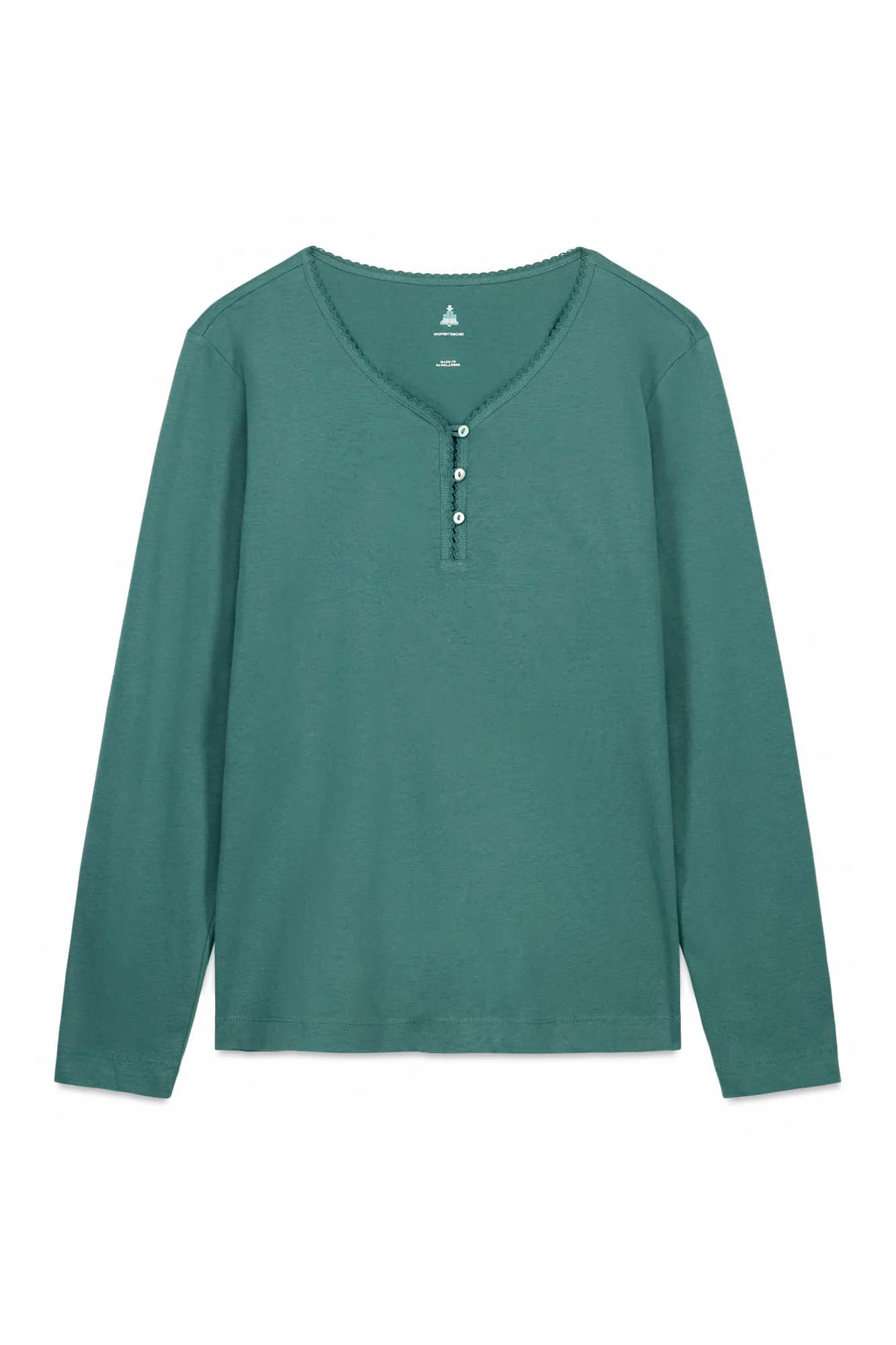 Women Secret_Bottle_Long Sleeve 100% Cotton Green T-Shirt_3272323_20_04