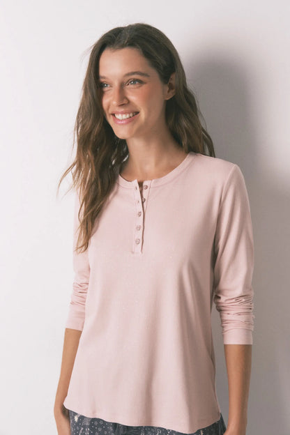 Women Secret_Pink_Long Sleeve Pink Glitter Viscose T-Shirt_3272329_70_01