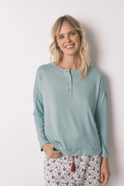 Women Secret_Green_Blue Suede Long Sleeve Jersey-Knit T-Shirt_3272332_23_01