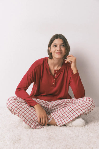 Women Secret_Red_Red Suede Long Sleeve Jersey-Knit T-Shirt_3272333_61_01