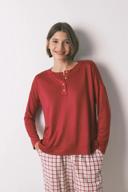 Women Secret_Red_Red Suede Long Sleeve Jersey-Knit T-Shirt_3272333_61_02