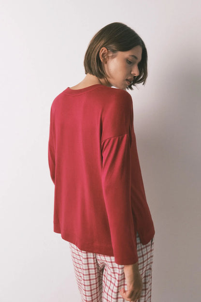 Women Secret_Red_Red Suede Long Sleeve Jersey-Knit T-Shirt_3272333_61_04