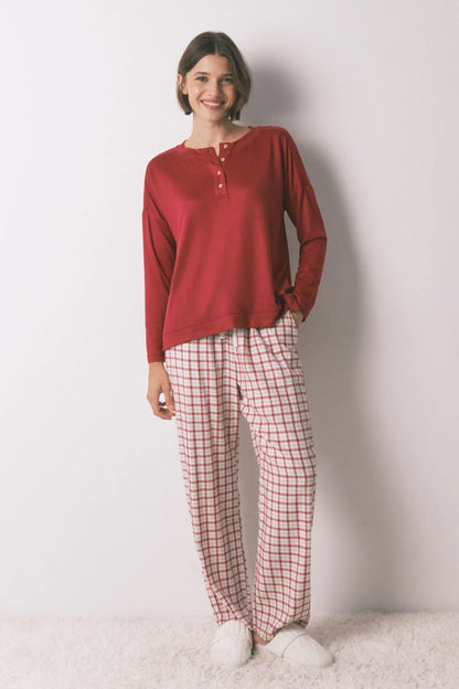 Women Secret_Red_Red Suede Long Sleeve Jersey-Knit T-Shirt_3272333_61_05