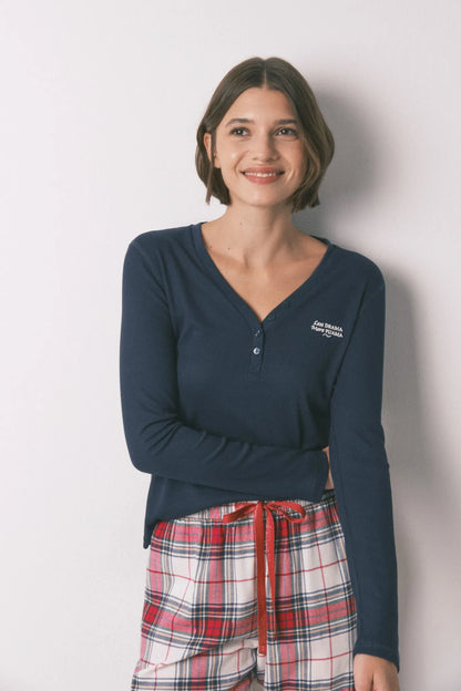 Women Secret_Dark Blue_Blue Waffle Long Sleeve T-Shirt_3272340_11_01