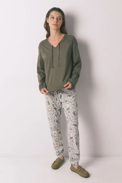 Women Secret_Green_Green Cotton Ruched Long Sleeve T-Shirt_3273276_91_03