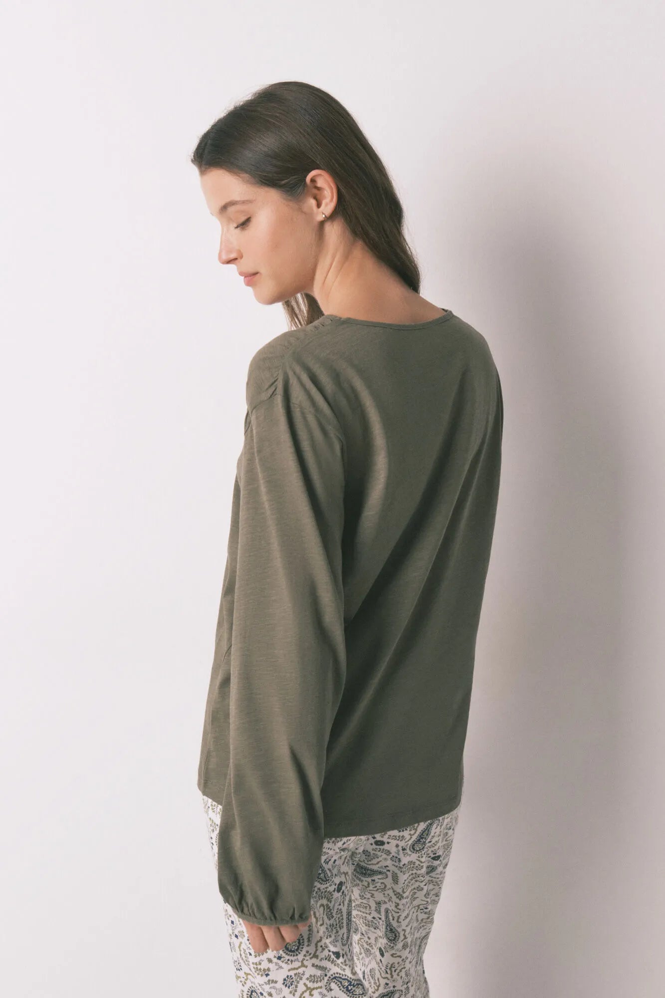 Women Secret_Green_Green Cotton Ruched Long Sleeve T-Shirt_3273276_91_04