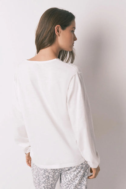 Women Secret_White_White Cotton Ruched Long Sleeve T-Shirt_3273277_96_03