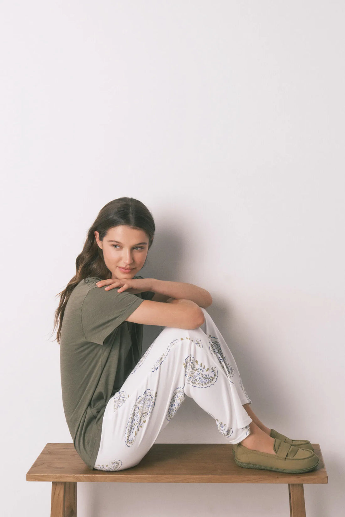 Women Secret_Dark Khaki_Green Cotton Ruched Short Sleeve T-Shirt_3273278_91_02