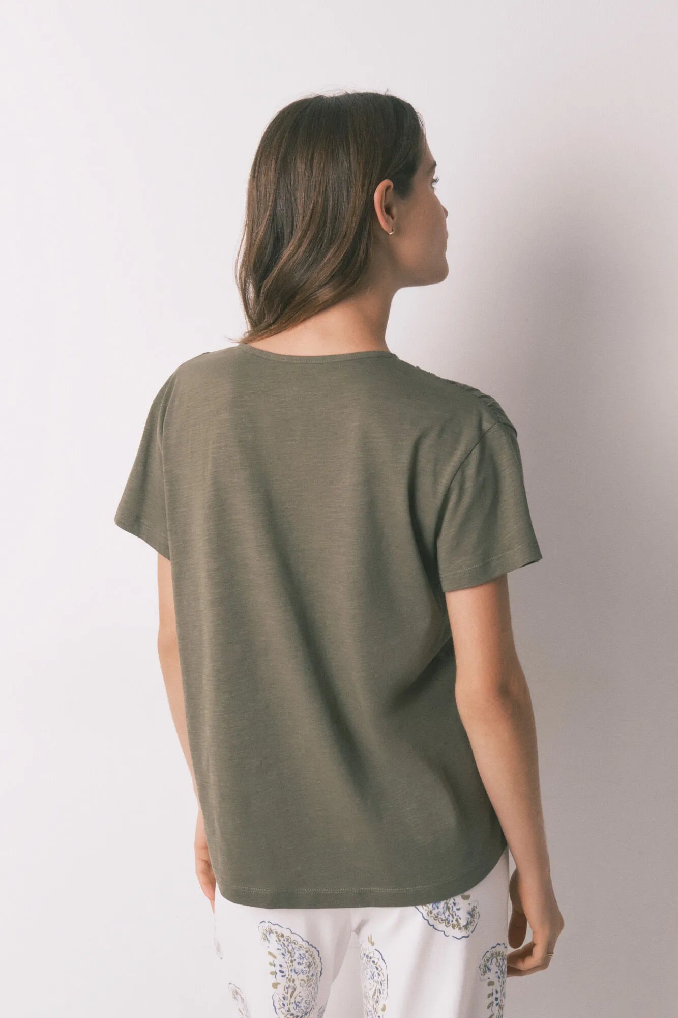 Women Secret_Dark Khaki_Green Cotton Ruched Short Sleeve T-Shirt_3273278_91_04