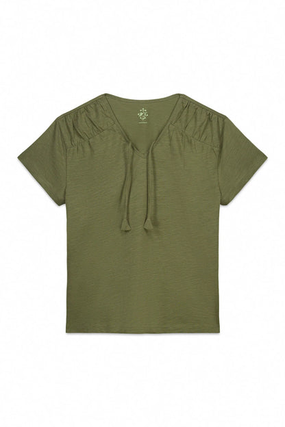 Women Secret_Dark Khaki_Green Cotton Ruched Short Sleeve T-Shirt_3273278_91_06