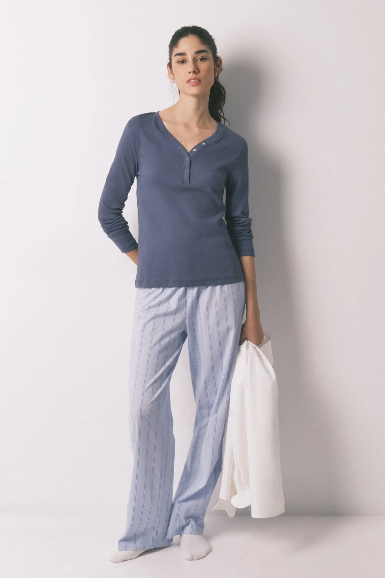 Women Secret_Light Blue_Blue Ribbed Cotton Long Sleeve T-Shirt_3273279_17_02