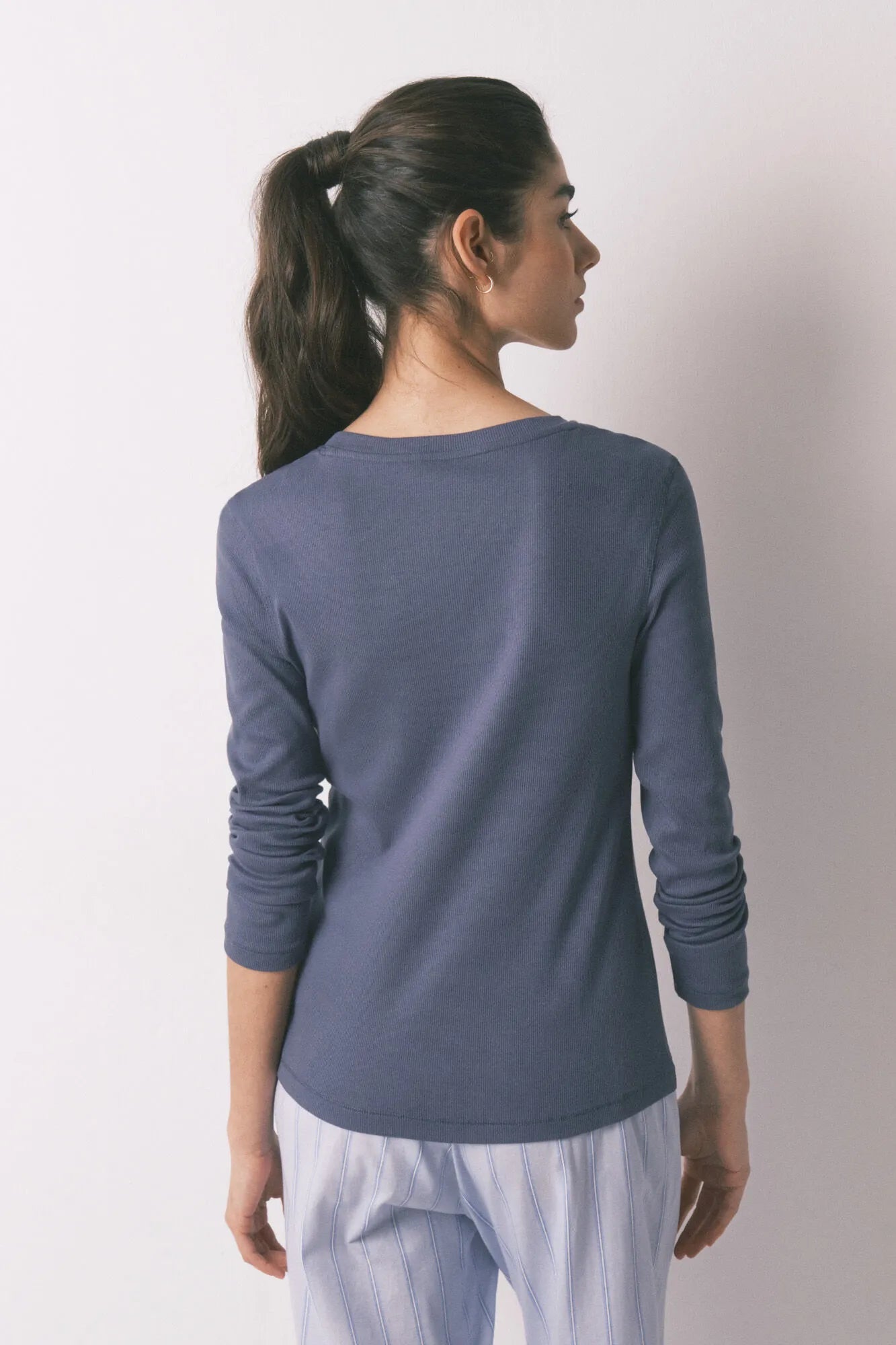 Women Secret_Blue_Blue Ribbed Cotton Long Sleeve T-Shirt_3273279_17_04