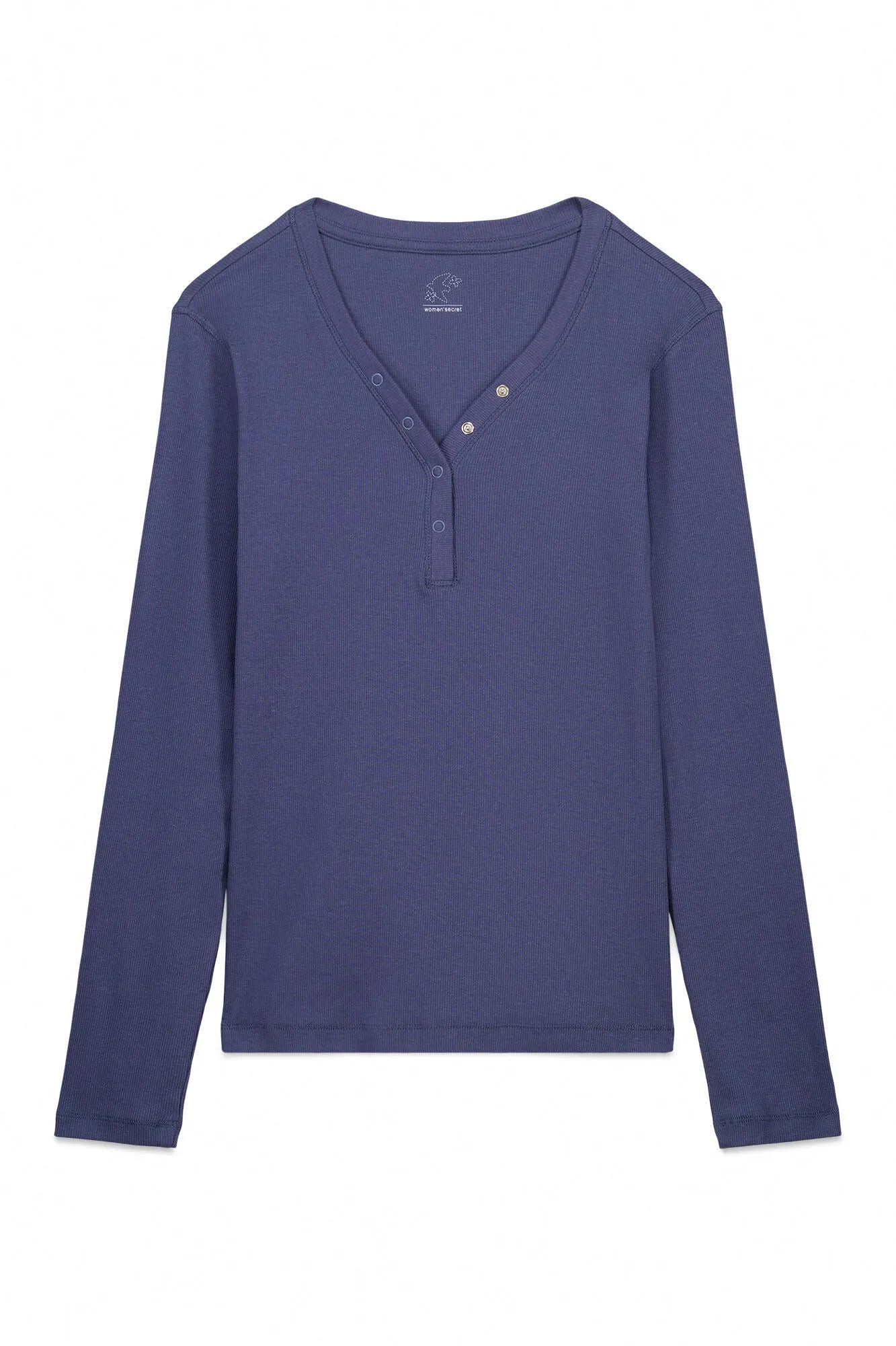 Women Secret_Light Blue_Blue Ribbed Cotton Long Sleeve T-Shirt_3273279_17_05