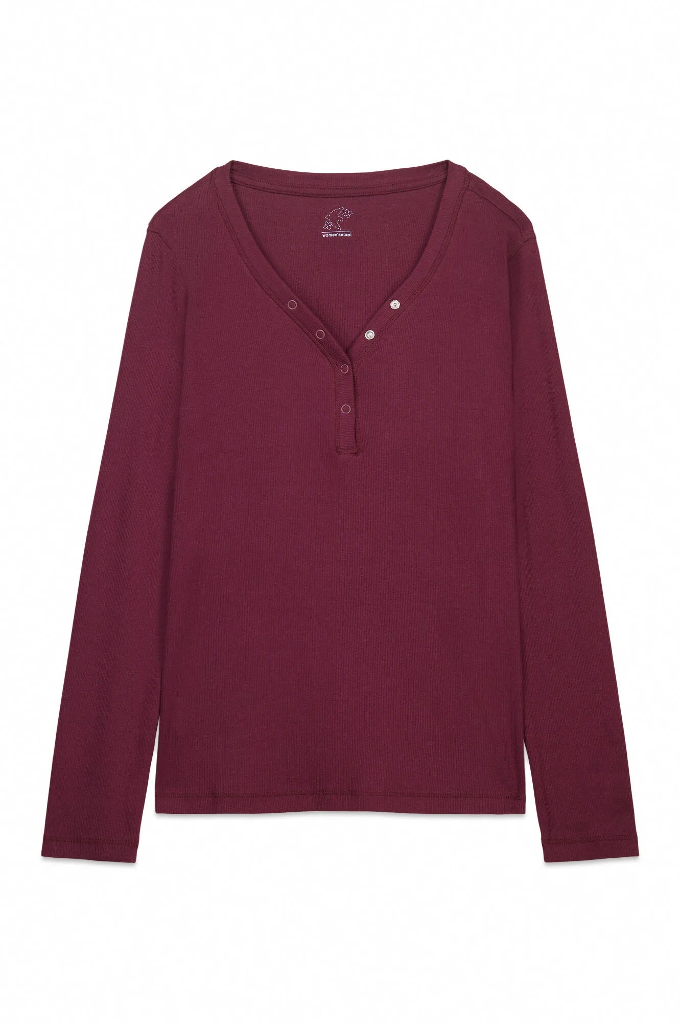 Women Secret_Wine_Burgundy Ribbed Cotton Long Sleeve T-Shirt_3273280_68_05